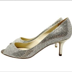 Jimmy Choo | Isabel Glitter Peep Toe Pumps Silver